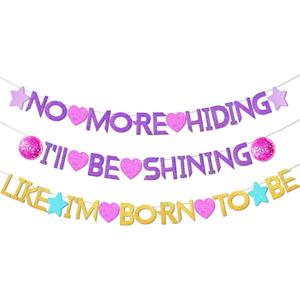AFZMON Hunters Birthday Decorations Banner, No More Hiding, I' ll Be Shining Theme Birthday Party Supplies, Glitter Decorations for Girls