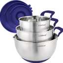 Hillbond Mixing Bowls with BPA Free Airtight Lids Stainless Steel Nesting Bowls with Pour Spout, Silicone Handle Non-Slip Bottoms for Baking, Dishwasher Safe Metal Bowls, 1.5, 3, 5 QT (Blue)