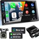 Double Din Car Stereo with Dash Cam | 7INCH Touchscreen Car Radio Receivers Support with Apple Carplay & Android Auto, Bluetooth, Backup Camera, Mirror Link, Voice Control, SWC, FM/USB/TF/AUX