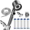 Shower Drops Head Filtered Showerhead With Five Filters,Filtered Shower Head With Handheld,High Pressure Turbo Showerhead,Reusable,Adjustable Settings With Hose 5-piece set, Missing detail