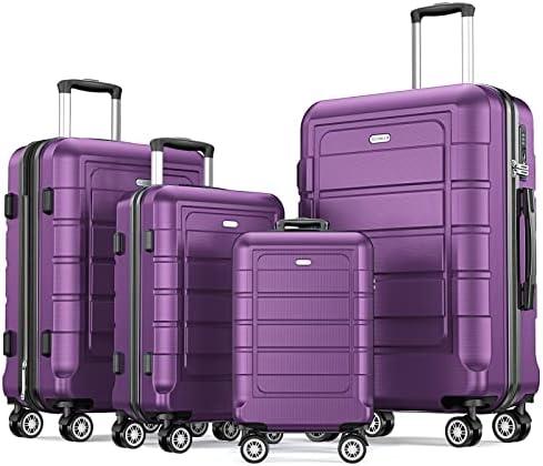 SHOWKOO Luggage Sets Expandable PC+ABS Durable Suitcase Sets Double Wheels TSA Lock 4 Piece Luggage Set Purple