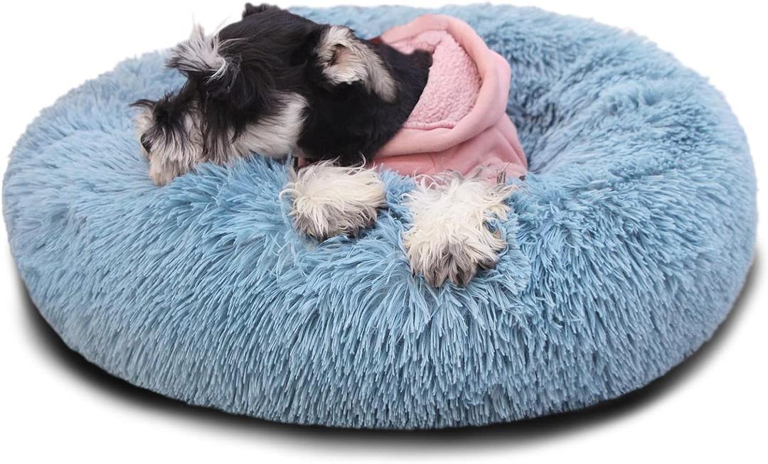 Puppy Beds for Small Dogs Washble 19 Inches Extra Small Anti-Anxiety for Calming Dog Doggie Bed Luxury Machine Washble Anti-Slip Waterproof Mute Bese Round Dog Bed (Lake Blue)