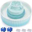 Lawfery Ceramic Cat Water Fountain, 2.1L/71oz Cat Fountain with 3 Carbon Filters and 2 Quiet Pumps, Cupcake Pet Water Dispenser for Cats and Dogs (Light Blue)