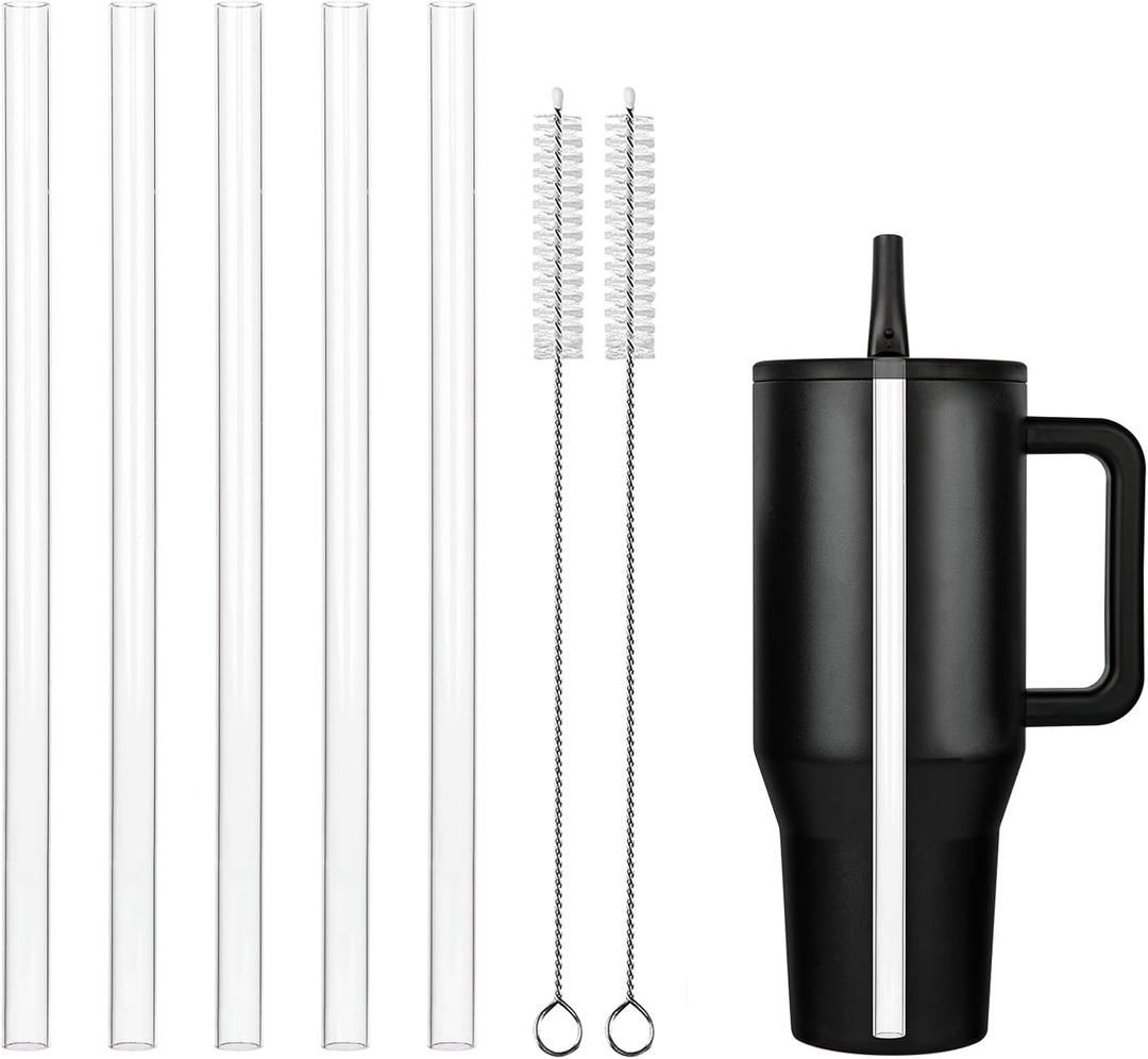 Replacement Straws for Hydrojug traveler 40 oz, Reusable Plastic Straws Compatible with Hydrojug Cup, Clear Transparent Straight Drinking Straws, Set of 5 Reusable Straws with 2 Cleaning Brushes