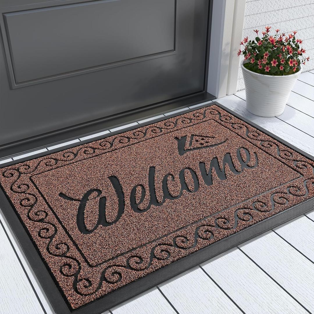 Yimobra Welcome Mat Outdoor Indoor, Waterproof Heavy Duty Front Door Mat Outside Entrance, Extra Sturdy Non-Slip Doormat, Low Profile, Dirt Trapping, 36x24 Inches, Maroon