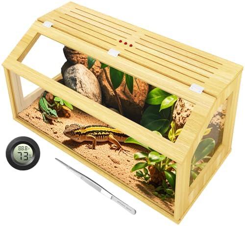 67 Gallon Reptile Tank, Wooden Bearded Dragon Terrarium Tank with Top Ventilation, Large Reptile Enclosure for Snake, Lizard, and Leopard Gecko, Includes Feeding Tongs, 40" L x 20" W x 20" H