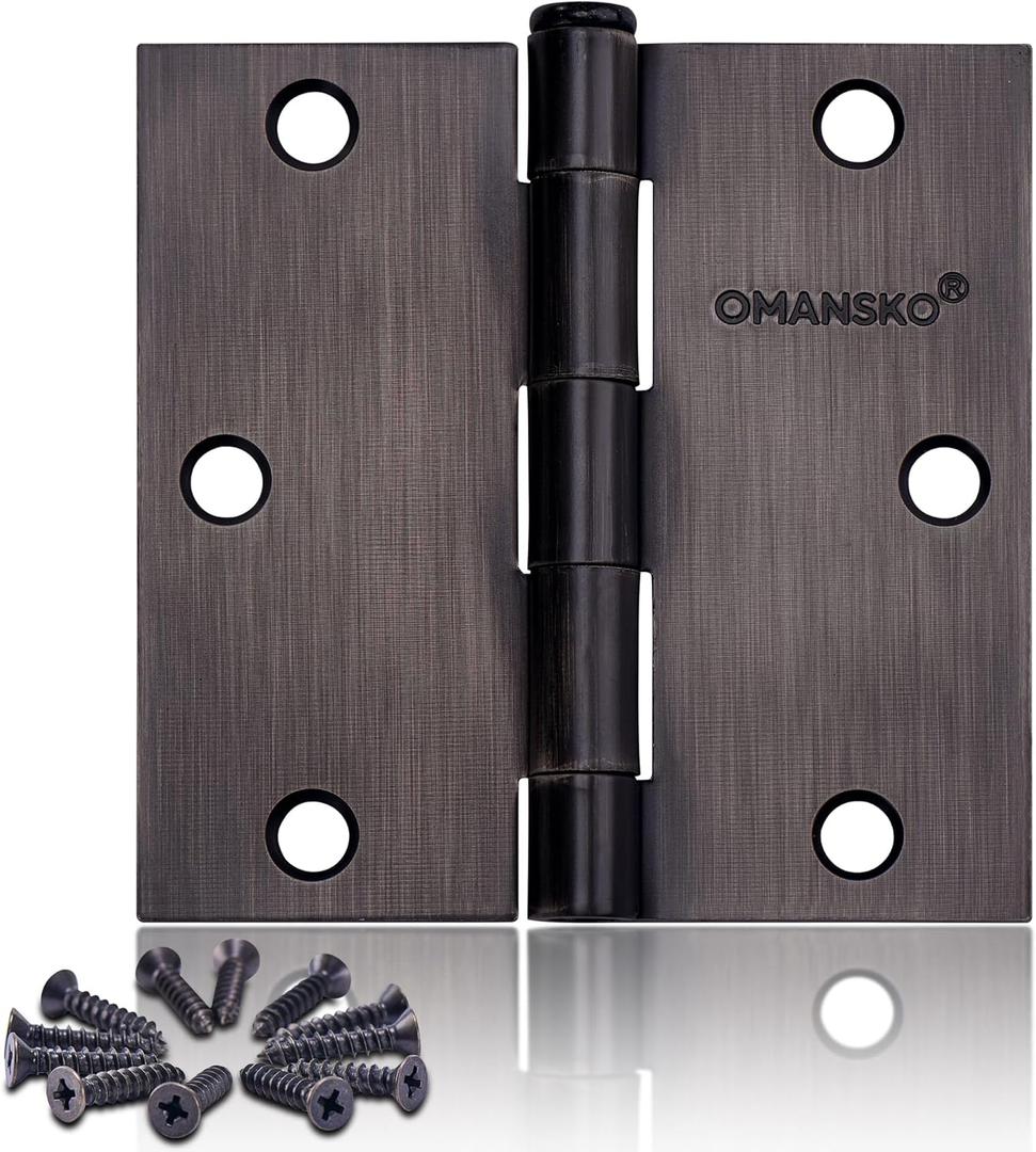 18 Pack Door Hinges, 3.5 x 3.5 Inch Oil Rubbed Bronze Hinges for Wood Square Corners Interior Hinges for Standard Flat/Bedroom, 3 1/2 Inch Door Hinges for Residential Doors