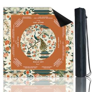 Orange Chinoiserie Peacock Mahjong Mat 32.4×32.4 Inch,Waterproof Anti-Slip Foldable Design,Mahjong Rules Table Mat for Poker,Cards,Board Games & Tile Games,and Carrying Bag