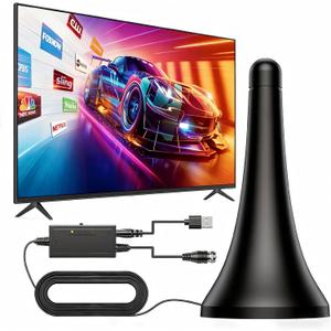 QIRUOZ Indoor Digital TV Antenna - Up to 200+ Miles Range, Amplified HD Signal Booster for Smart TVs | Supports 4K 1080P Free Local Channels, Easy Setup with 10ft Coax Cable