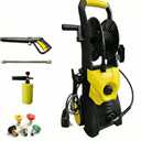 Pressure Washer 2000 PSI with Hose Reel, 1625W Plug-in, Includes 5 Nozzles and Foam Pot, Leak-Proof, for Cars Driveways Patios Garden - Yellow