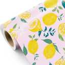 WRAPAHOLIC Lemon Wrapping Paper Roll - Mini Roll - 17 Inch x 33 Feet - Lemon and Leaves Design, Perfect for Birthday, Wedding, Bridal Shower