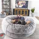 Bean Bag Chair for Adults Kids Oversize Giant Beanbag Chair Cover Without Filler Round Fluffy Comfortable Big Bean Bag Couch Chairs for Bedroom Lounge Large Sofa Sitting Chair,5FT Light Grey