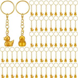 Ecation 100 Pcs Mini Gold Duck Keychains Small Gold Resin Duck 3D Tiny Key Chains Bulk Animal Pendant for Holiday Gifts Birthday Party Favors (Transparent)