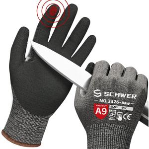 Schwer ProGuard Highest Level Cut Resistant Work Gloves PR3326 for Extreme ProtectionANSI A9 Cut Gloves with Reinforced Thumb, Non Slip, Breathable, Durable, Touch-screen, Non PFAS, Black 1 PairL (Large)