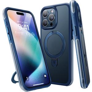 TORRAS Ostand ShieldMate for iPhone 15 Pro Case with Airshoes-Like Bumper, Military Grade Drop Protection, Compatible with MagSafe, Build-in Stand & Ring Holder Case for iPhone 15 Pro Phone Case Blue
