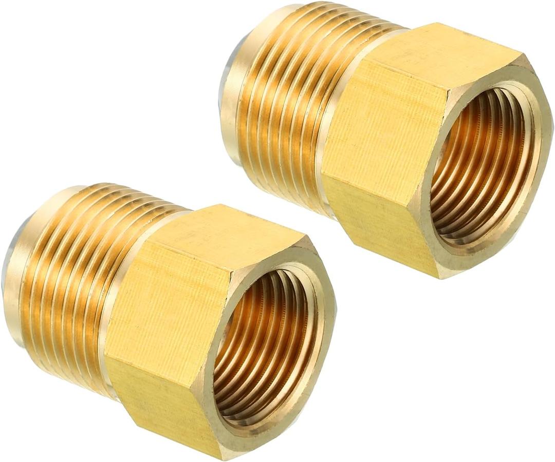 PATIKIL 5/8 SAE (7/8"-14UNF) Female Flare x 3/4 SAE (1 1/16"-14UNF) Male Flare Connectors, 2Pcs 45 Degree Brass Adapter Pipe Fitting for Air Gas Line Refrigeration HVAC