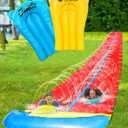 JAMBO 32FT Extra Extra Long Slip Splash and Slide and 2 Bodyboards, Heavy Duty Water Slide with Inflatable Crash Pad, Double Lane Slip Slides, Outdoor Backyard Water Slides n Toys for Kids