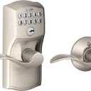 Schlage FE575 CAM 619 ACC Camelot Keypad Lock with Accent Lever, Auto-Lock, Electronic Keyless Entry, Satin Nickel