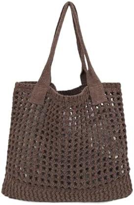 ENBEI Women's Beach Tote Bag, Crochet Knit Hollow Design, Stylish Tote for Beach,Travel and Everyday Use Aesthetic Handbag