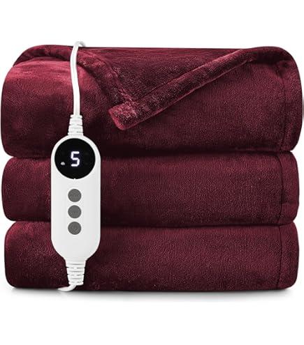 Electric Heated Blanket, Soft Flannel Fabric Heating Blanket Features 5-Level Temperature Adjustment Machine Washable ETL Certified Double-Sided Heating