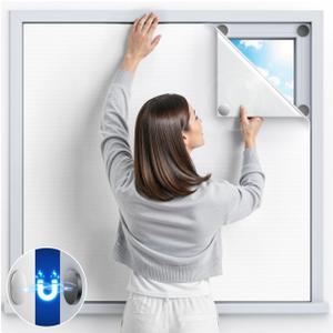 Magnetic Blackout Window Cover with Strong Magnets 75" x 58" Portable Blackout Curtains for Bedroom, No Drill Black Out Blinds & Temporary Black Out Shades for Windows Film RV Travel Skylight-White