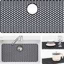 Bestjing Silicone Sink Protectors for Kitchen Sink with Rear Drain - 28.3"x 15.7" Kitchen Protector Accessory, Non-Slip Heat Resistan Mat for Bottom of Farmhouse Stainless Steel (Rear Hole, Black)