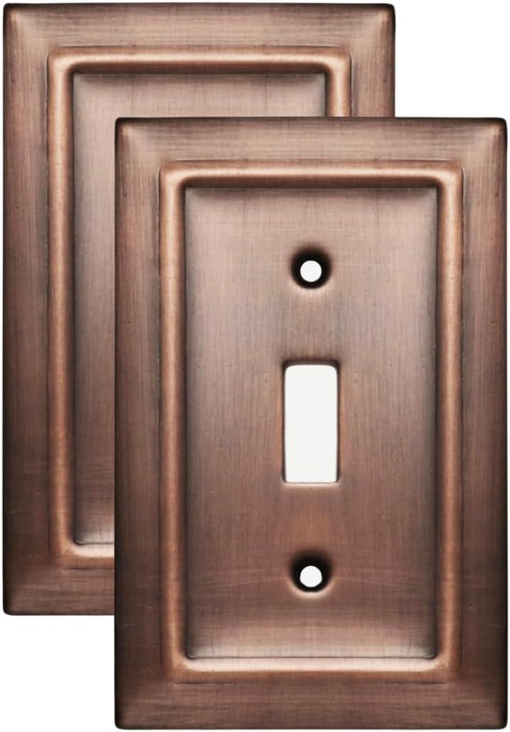 Monarch Abode 1-Gang Toggle Wall Plate, Architectural Metal Single Switch Wall Plate, Decorative Light Switch Cover Plate for Electrical Outlet, Antique Copper, Pack of 2