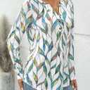 Dealmore Women's Boho Henley Printed Shirts V-Neck Tunic Tops (White, L)