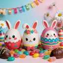3Pcs Egg Rabbit Statue Set, Hand-Painted Unique Shapes and Colors Home Decor Sculpture, Easter Bunny Gift