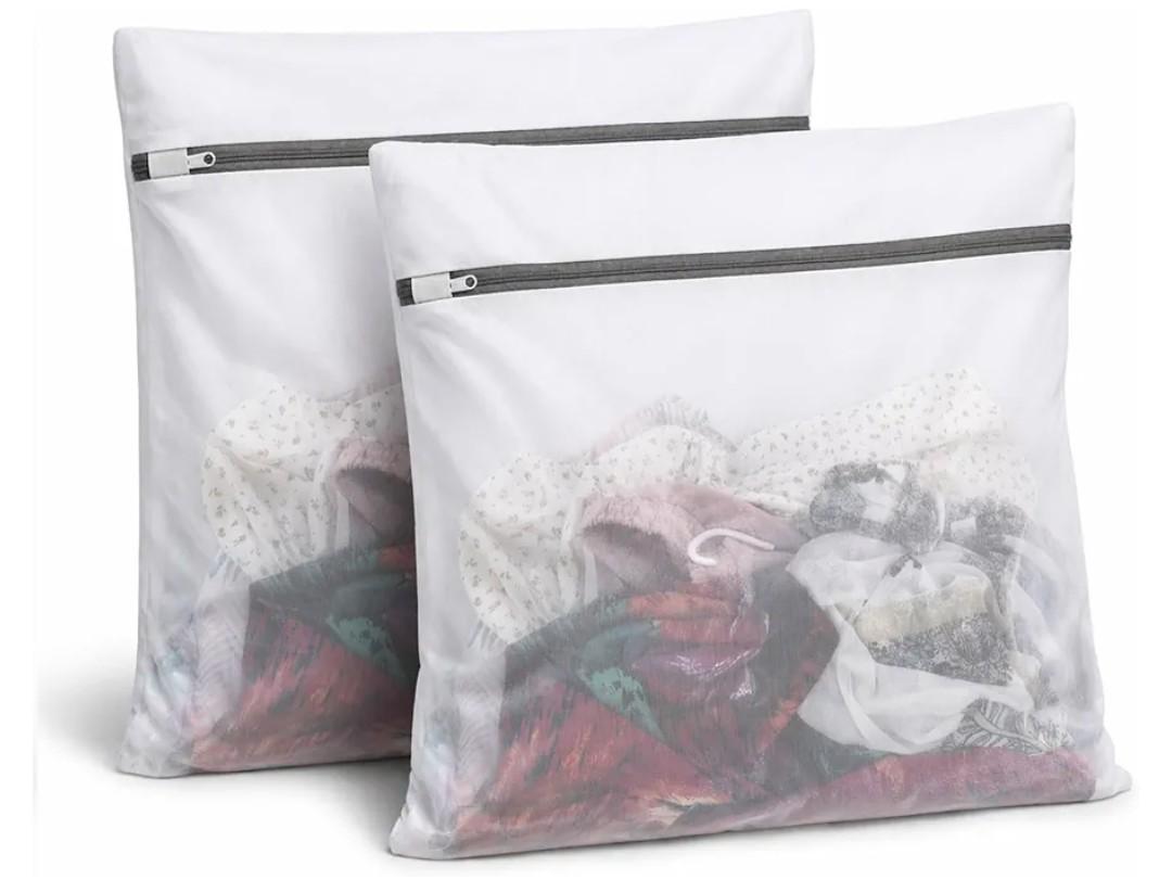 Owl Focus Mesh Laundry Bags for Delicates, Lingerie Wash Bags with Auto-Lock Zipper, 100% Polyester Fine Mesh, White Net, 2XL, 2L, 2S 2 Pack
