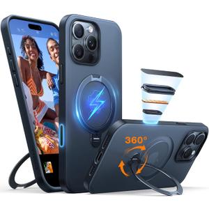 TORRAS 360 Spin for iPhone 16 Pro Case with Camera Control Button, Fit for MagSafe, Built-in Kickstand & Ring Holder, Mil-Grade Protective Camera Capture Cover Case for iPhone 16 Pro, Black 6.3''