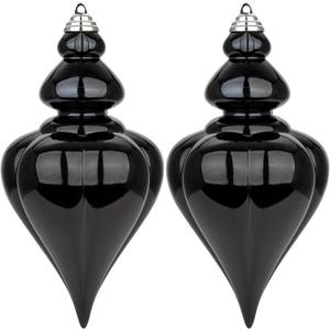 2 Pcs 9" Large Christmas Ball Ornaments - Shatterproof Finial Drop Decorations for Tree - Black Hanging Ornaments- Black Xmas Balls Decoration