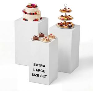 BreezeHug 3 Pcs Extra Large Buffet Food Risers, 20.7", 19.7", 18.7" Acrylic Risers for Buffet Table Display Stand Shelf White Cube Nesting Boxes for Catering Dessert Collectibles Jewelry