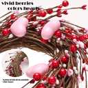 Valentines Wreaths for Front Door, 15in Valentines Day Wreath with Red Berries, Red Heart Wreaths Handmade Rustic Twig Wreath with Grapevine for Gifts Front Door Indoor Home Wedding Festival Decor