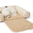 Nicole Miller New York PET Kendall Fluted Geo Cozy Couch Protector Pet Bed, Cozy & Calming, Non-Slip Bottom, Machine Washable, Taupe, Large 40"x23"x4"