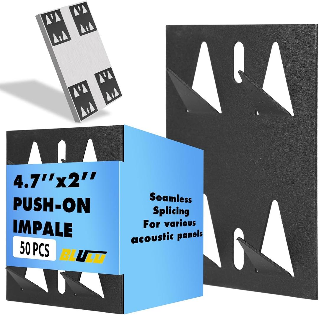 Blulu 50 Pcs Surface Mount Impaler for Wall Mounting Acoustic Panels, 18 Ga Galvanized Steel Plate with Protruding Triangular for Gypsum Board Plywood Masonry (Black)