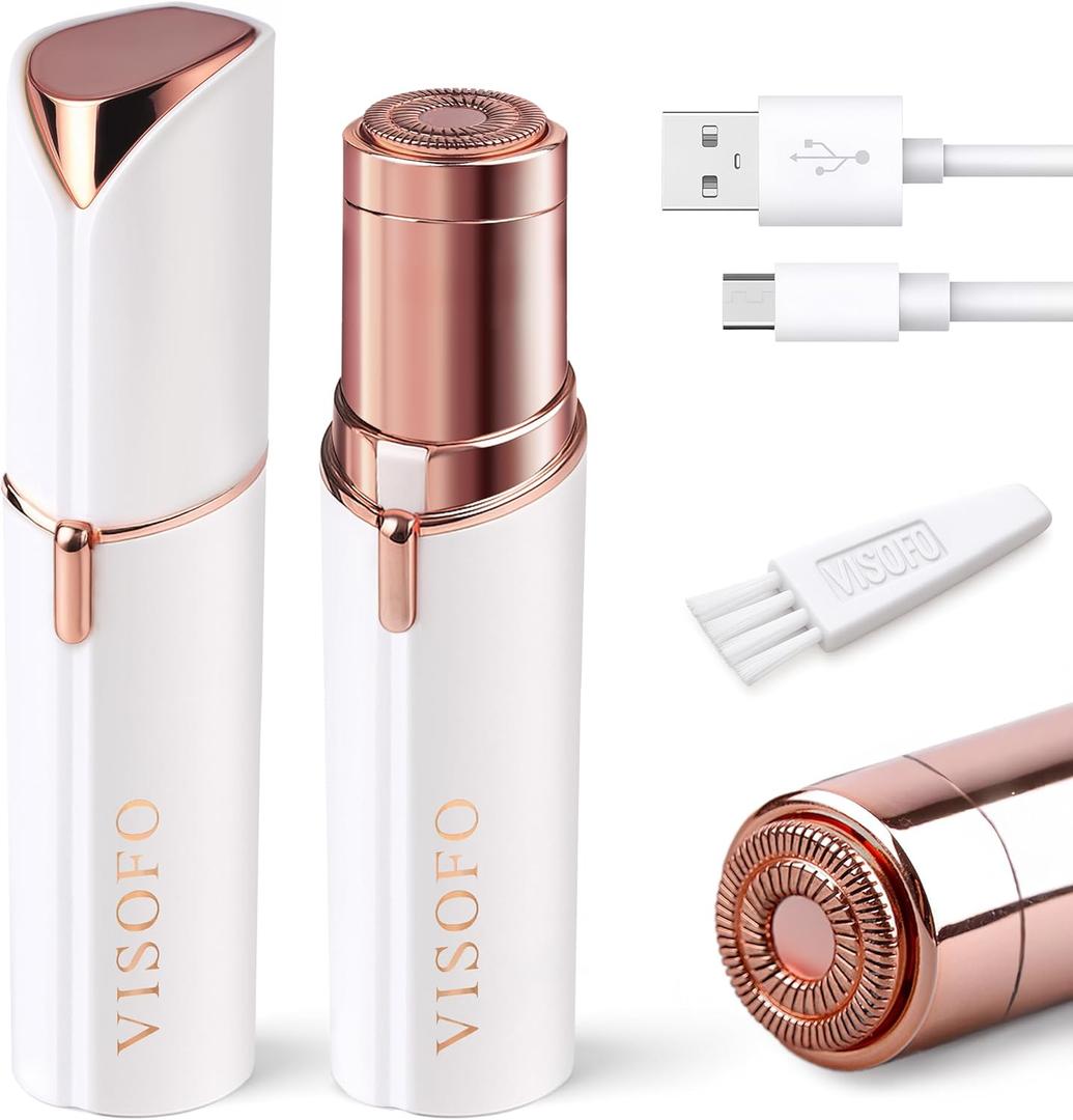 Facial Hair Removal for Women | Upper Lip Mustache Remover Device Face Shaver Woman Chin Peach Fuzz Electric Trimmer Dermaplane Female Razor Ladies Tweezers Lady Epilator Girls by VISOFO (White)
