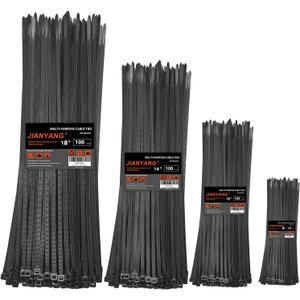 Zip Ties Assorted Size,8+12+14+18 Inch Double Sided Toothed,100 LBS Tensile Strength Heavy Duty Cable Wire Ties With Self-Locking Adjustable More Durable Nylon Tie Wraps for Indoor Outdoor400 Pack