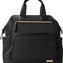 Skip Hop Diaper Bag Backpack: Mainframe Large Capacity Wide Open Structure with Changing Pad & Stroller Attachement, Black with Gold Trim