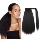 WIGNEE Kinky Straight Ponytail Wrap Around Long Ponytail Extension Natural Black Yaki Ponytail Extension for Black Women Pony Tails Hair Extensions (Natural Black, 16 Inches)