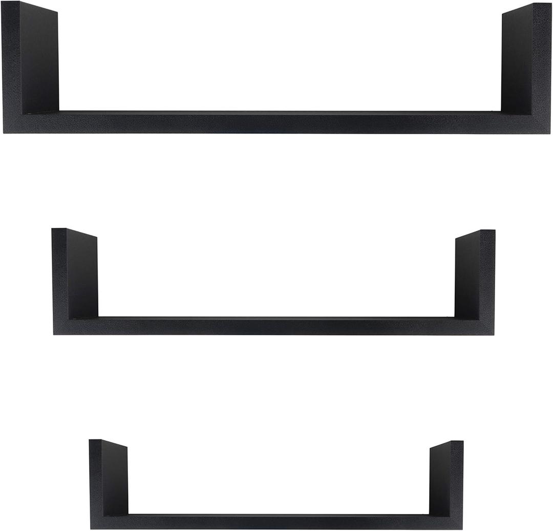 Danya B. XF11039BK Laminated MDF Floating "U" Wall Decor Shelves (Set of 3 pieces)  Black