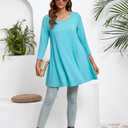ENMAIN Women's Tops 3/4 Sleeve Dressy Casual Plus Size Tunic Tops to Wear with Leggings Swing Flare T-Shirt Loose Fit Blouses (Blue, S)
