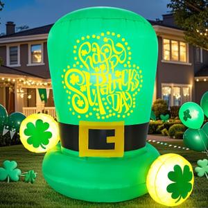 5FT St Patricks Day Inflatables Outdoor Decorations Car Roof Decoration Blow Up Leprechaun Hat Decor with Built-in LED Lights for Vehicle Yard Lawn Garden Outside Indoor Holiday Party