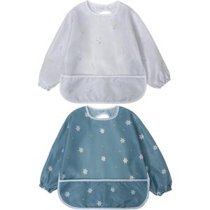 Little Dimsum Baby Bib with Pocket Waterproof Toddler Bibs Infant Feeding Bibs for Boys and Girls, Pack of 2 Colors (Flower Sets-l)