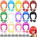 PLULON 14 Pieces Colorful Wigs, Party Wigs and Sunglass Set, Neon Short Bob Wig Sunglass Pack Costume Colorful Cosplay Wig Daily Party Hairpieces Bachelorette Halloween Costume