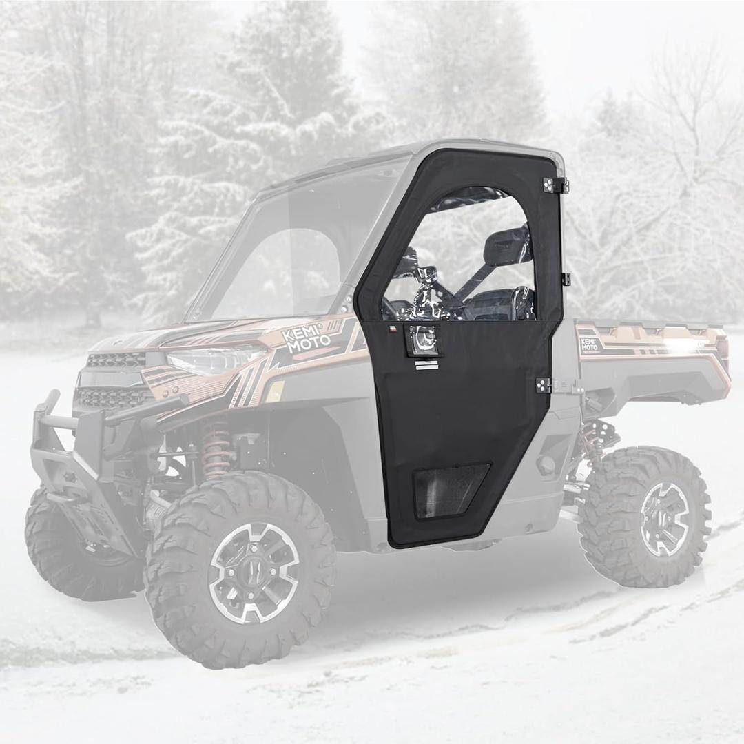 KEMIMOTO UTV Doors with Steel Frame Compatible with Polaris Ranger 1000/ XP1000 2020-2025, Waterproof Tear-Resistant Embossed PVC Oxford Fabric Cab Enclosure Upper Window Replace #2882902