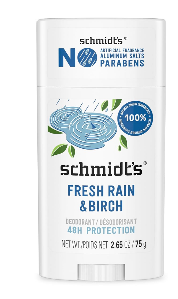 Schmidt's Aluminum-Free Vegan Deodorant Fresh Rain & Birch with 24 Hour Odor Protection, 2 Count for Women and Men, Natural Ingredients, Cruelty-Free, 2.65 oz