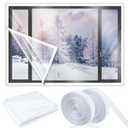 Beeveer 63 Inch x 10 ft Window Insulation Kit Cuttable Transparent Film with Adhesive Straps Reusable Window Plastic for Winterizing Thicken Thermal Waterproof Attic Insulation Cover Warm Winter