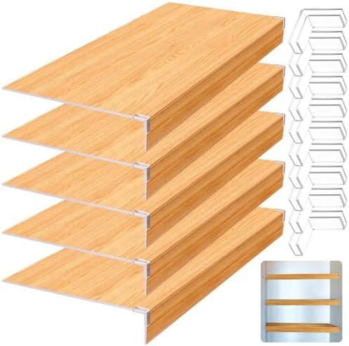 Hoolerry 5 Pcs 38 x 16 Inch Foamed PVC Wire Rack Covers for Removable Closet Decoration(Not Wood) Don't Bear Too Much Weight Pantry Shelves Covers for Bathroom Kitchen Shelving(Wood Color)