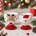 2-Piece Ceramic Egg Cup, Christmas Egg Cup Set, Suitable For Storing And Consuming Eggs, Home Breakfast Decoration, Ceramic Holiday Decorative Cups